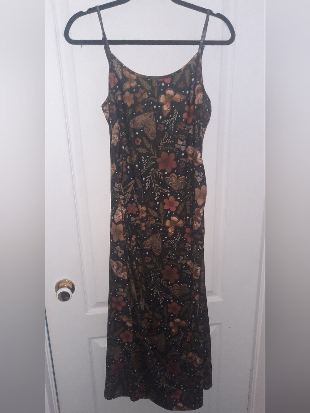 ROMWE Black Floral Slip Maxi Dress with Brown & Rust Accents